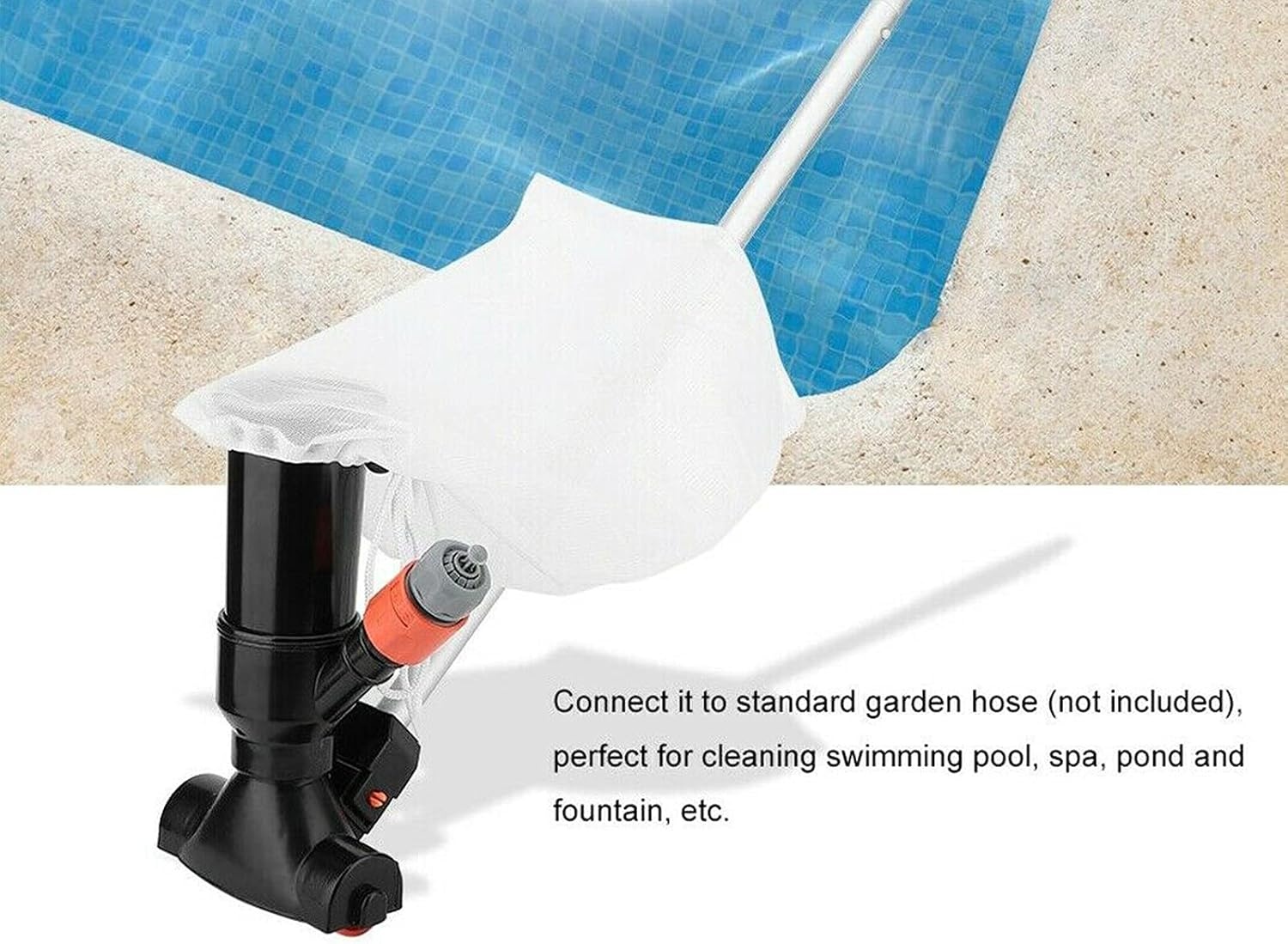 Pool Vacuum Cleaner Garden Hose, Pool Cleaner Floor Vacuum Cleaner Set, Wirlpool Handheld Vacuum Cleaner, Garden Pond Pool Vacuum Cleaner Floor with 1.5 m Telescopic Rod (Black)