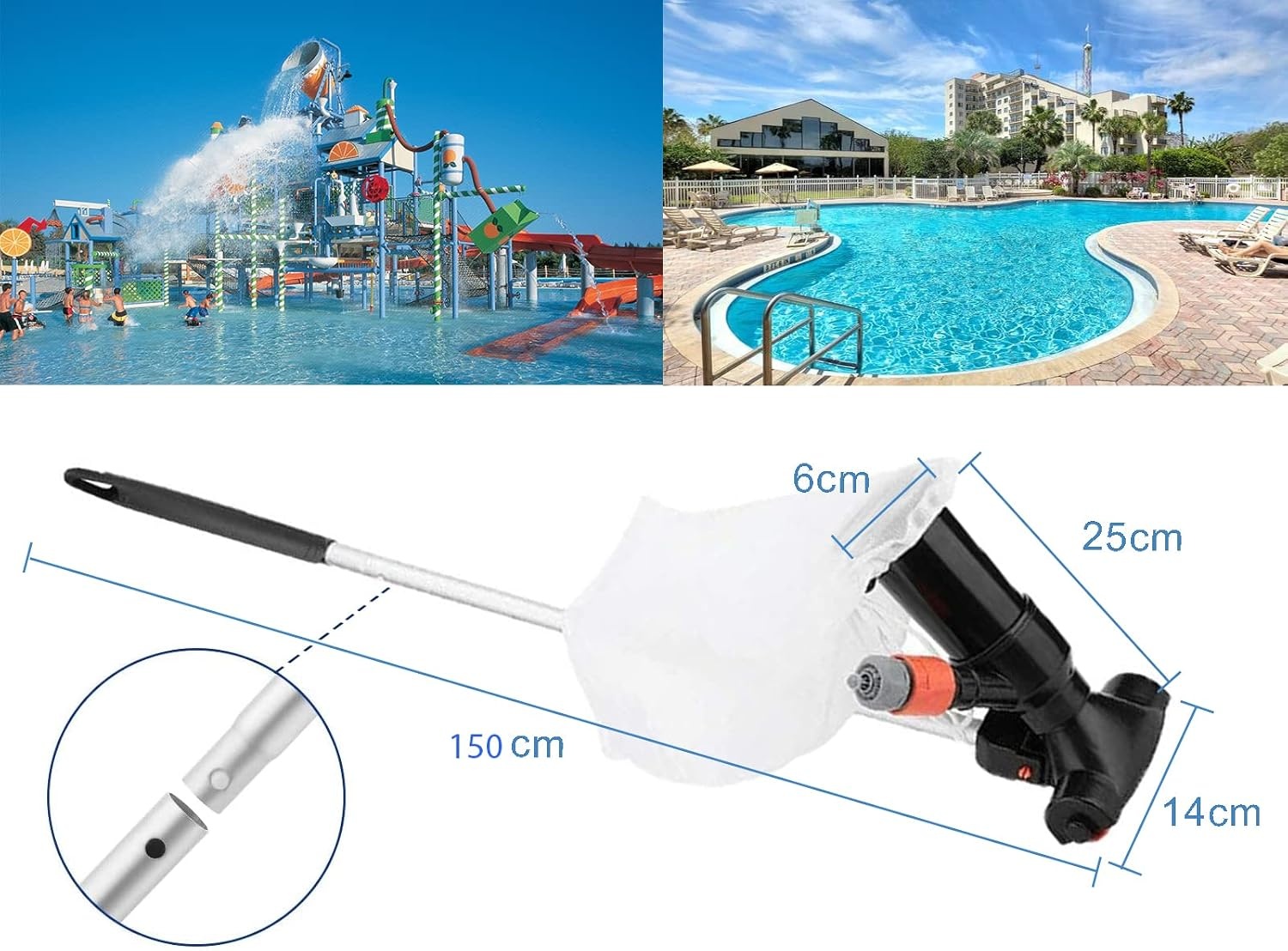 Pool Vacuum Cleaner Garden Hose, Pool Cleaner Floor Vacuum Cleaner Set, Wirlpool Handheld Vacuum Cleaner, Garden Pond Pool Vacuum Cleaner Floor with 1.5 m Telescopic Rod (Black)