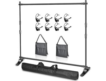 EMART Achtergrond Statief Systeem 3m x 2.4m - Zwart - Verstelbaar Fotostudio Statief