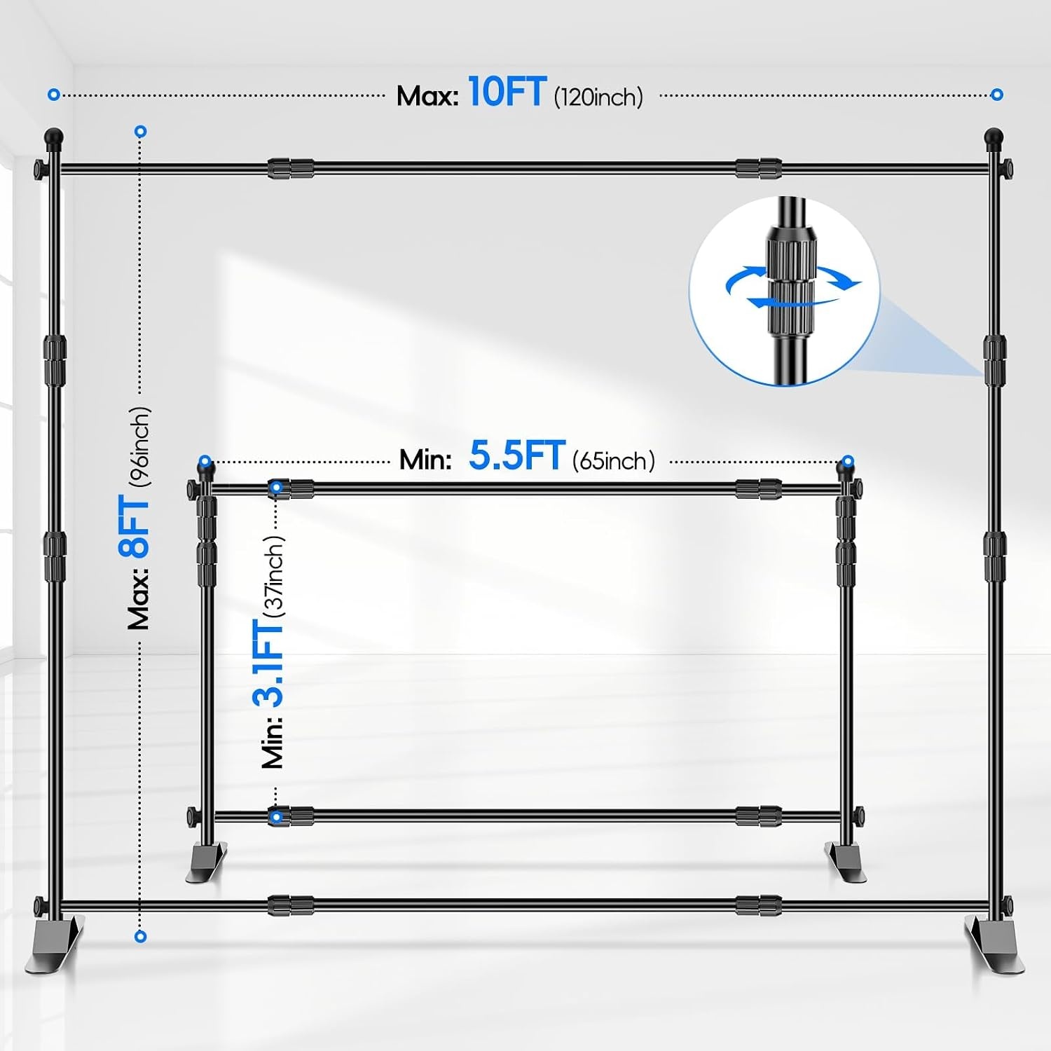 EMART Achtergrond Statief Systeem 3m x 2.4m - Zwart - Verstelbaar Fotostudio Statief