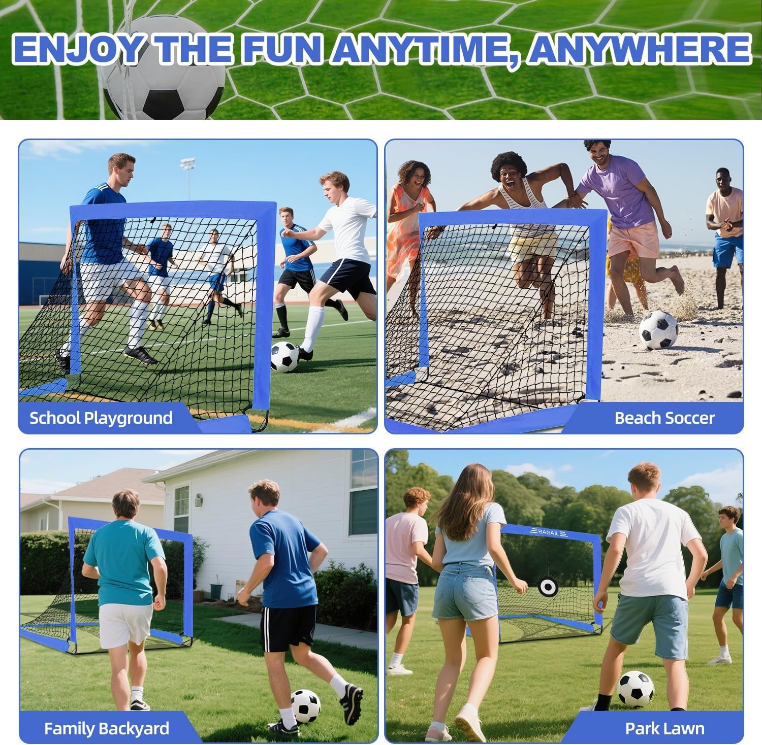 Bagail Voetbaldoel, Pop-up Voetbalnet met Doeldoel, Grondpennen en Draagbare Draagtas, Eenvoudig in elkaar te zetten, Ideaal voor Tuin Training en Recreatieve Wedstrijden