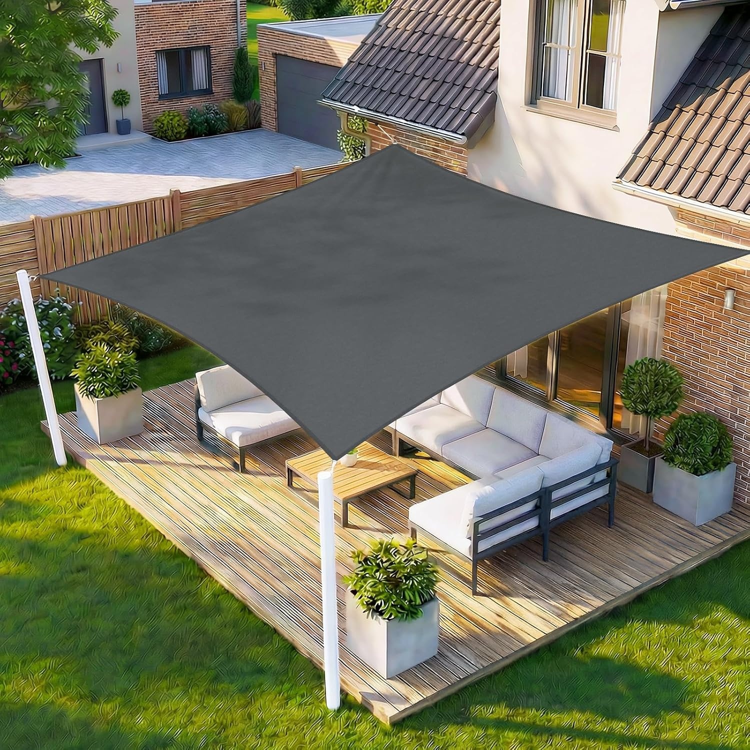 HENG FENG Rechthoekig Schaduwdoek 4x5m - UV-werend Polyester - Antraciet