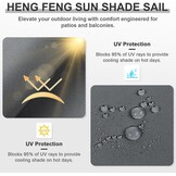 HENG FENG Rechthoekig Schaduwdoek 4x5m - UV-werend Polyester - Antraciet