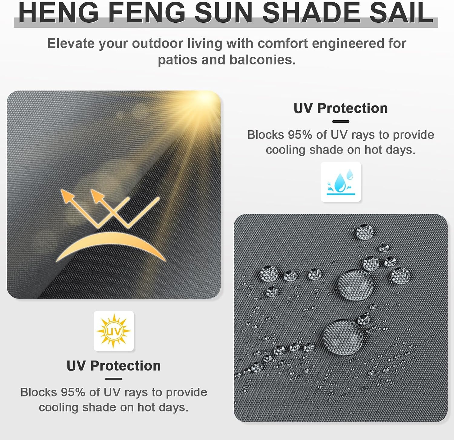 HENG FENG Rechthoekig Schaduwdoek 4x5m - UV-werend Polyester - Antraciet