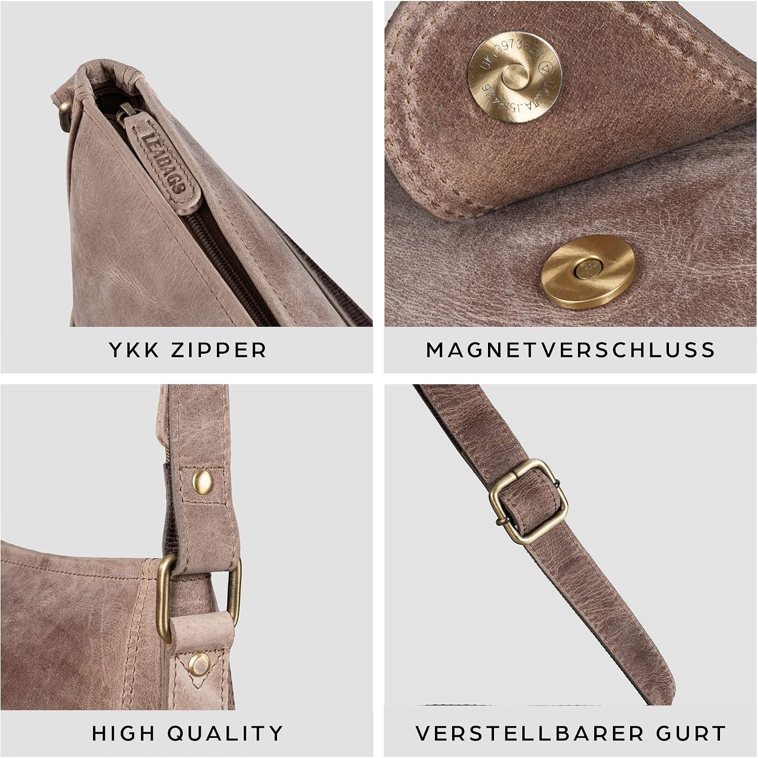 LEABAGS Women's Leather Handbag, Premium Genuine Leather, Shoulder Bag, Women's Bag, Tote Bag for Work, University, School, Leisure
