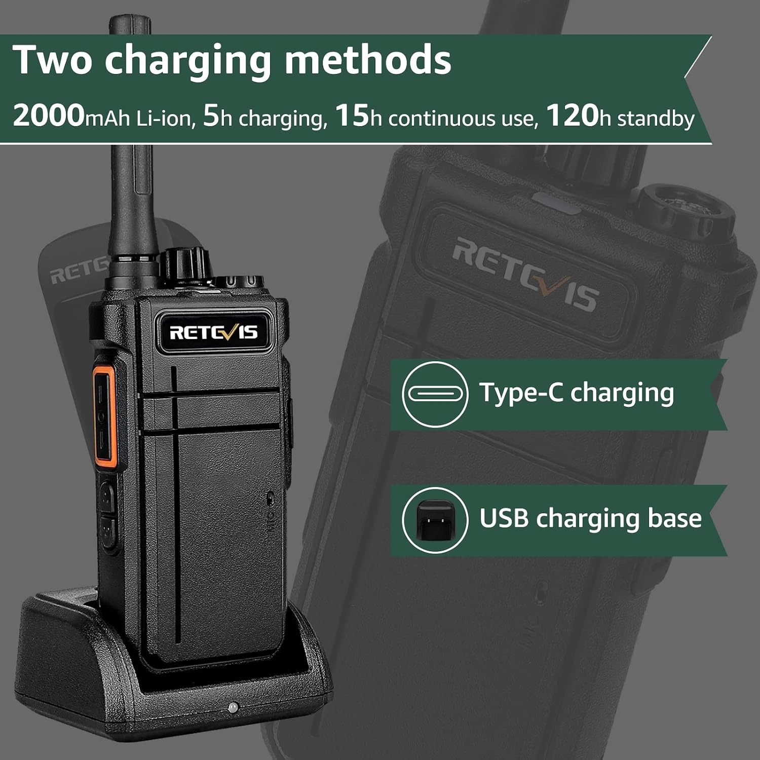 Retevis RB637 Bluetooth Walkie Talkies - Zwart - 2 Stuks met Draadloze Headsets