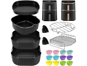 19-delige accessoires voor heteluchtfriteuse, accessoires voor Cosori Turbo Tower Pro Smart 10,8 l, dubbele stack airfryer, BPA-vrij, siliconen vorm, accessoires voor Cosori Turbo Tower 6,5 l/4,3 l