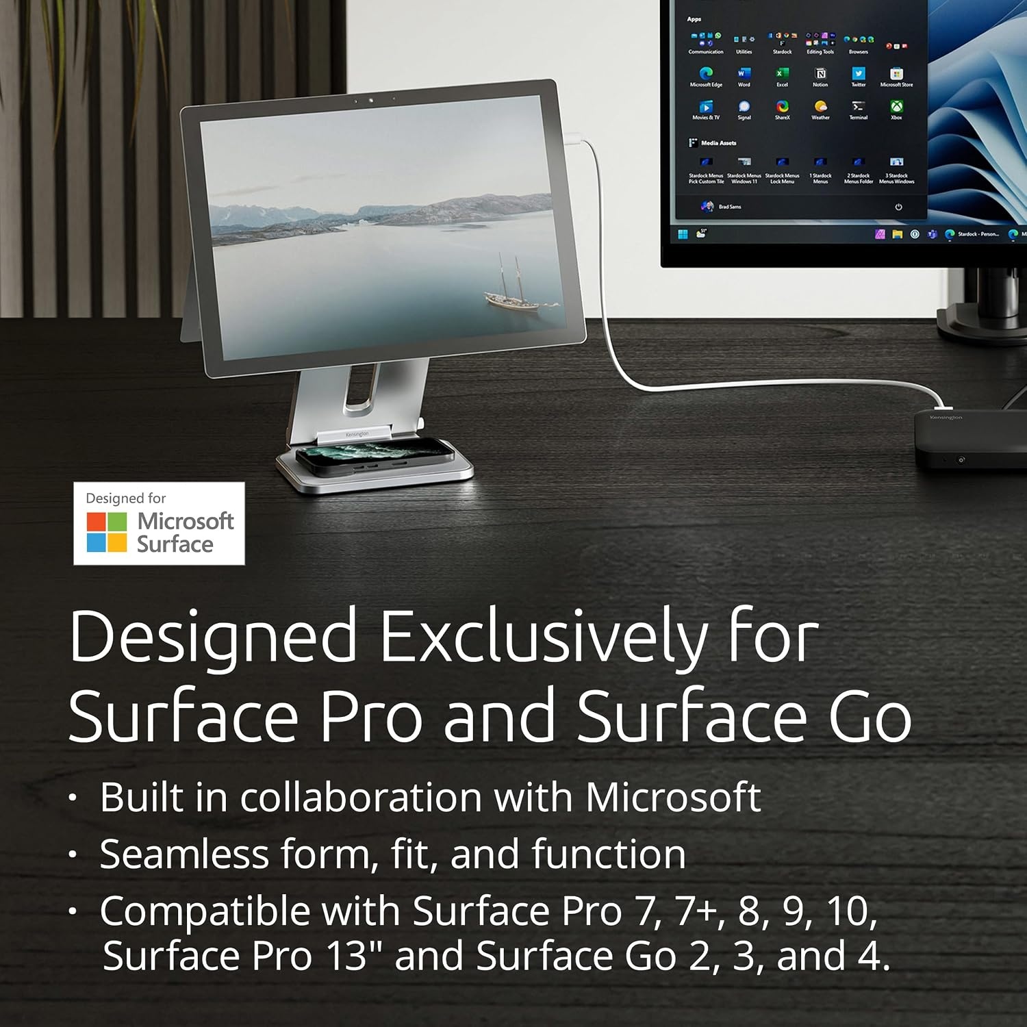 Kensington Laptopstandaard voor Surface, in Samenwerking met Microsoft, 126,4 x 139,4 x 193mm, Anti-slipmateriaal en Anti-slipkussentjes, Ontworpen voor Surface Pro en Surface Go (K58277WW)