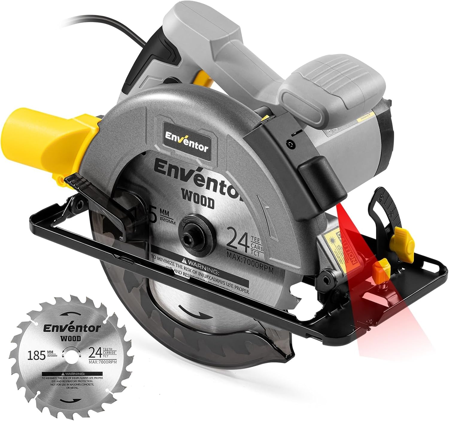 ENVENTOR Cirkelzaag 1400W - 185 mm - met Lasergeleider - 6000 RPM