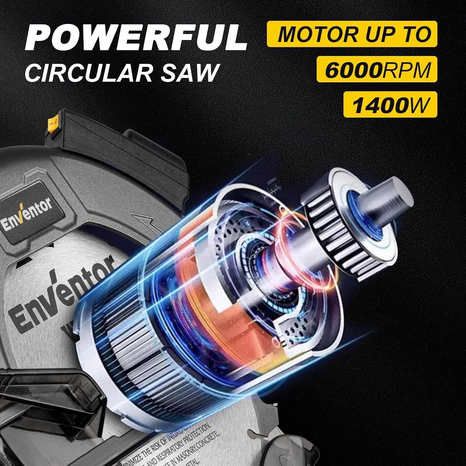 ENVENTOR Cirkelzaag 1400W - 185 mm - met Lasergeleider - 6000 RPM