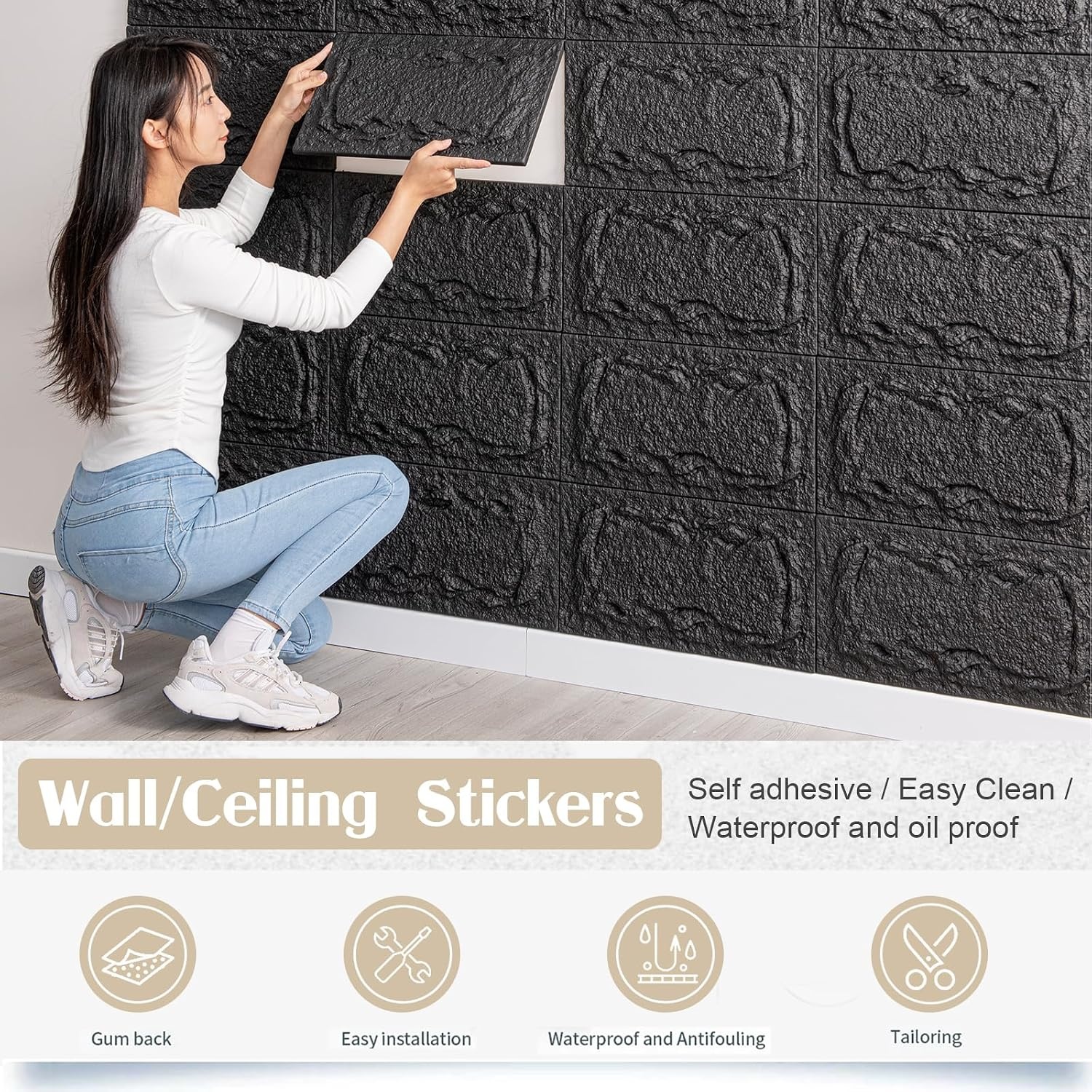 3D Wandpanelen Steenlook Zwart - Set van 10 - 53% Korting