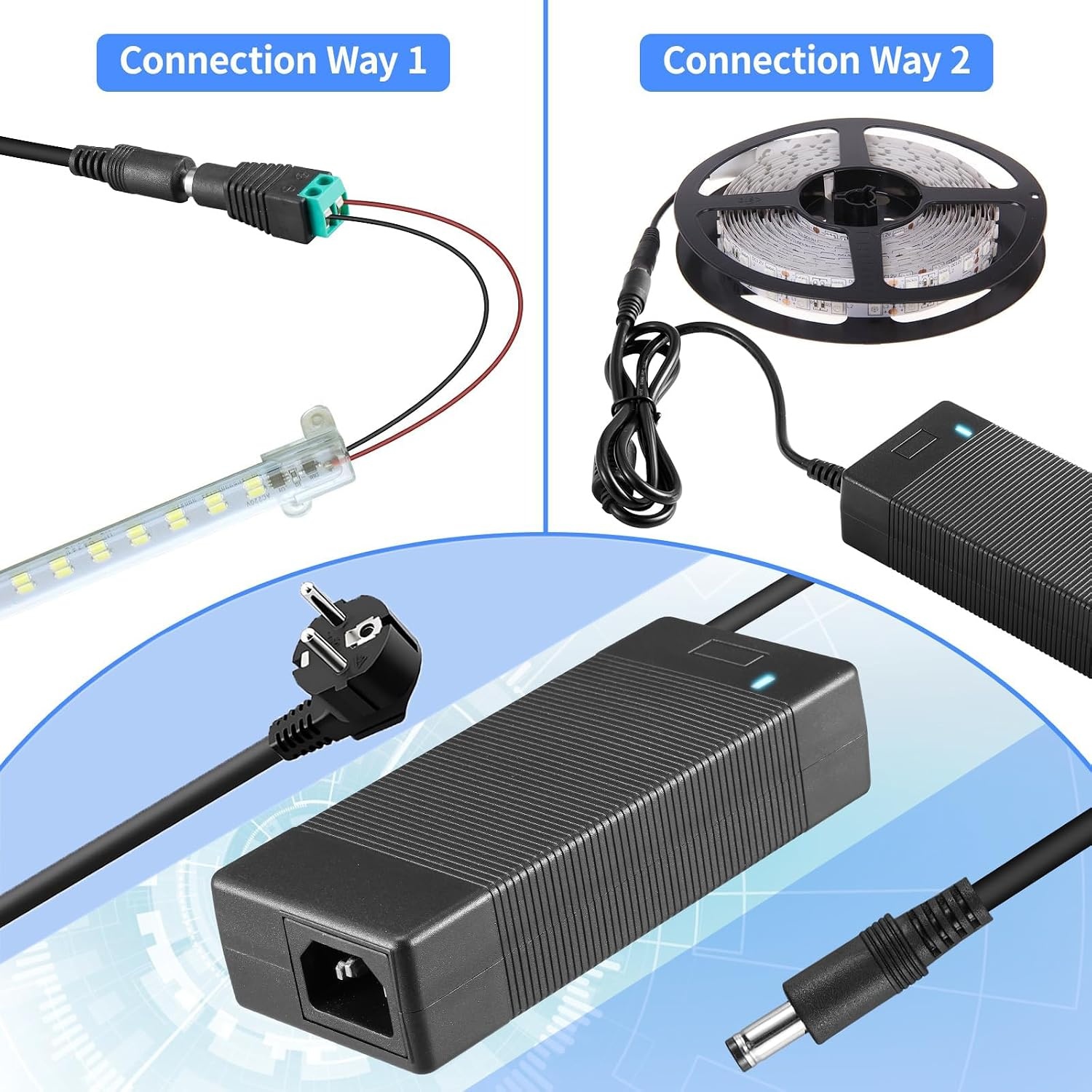 Regelbare Voeding 60W | 3-12V DC | 5A | EU-stekker | Diverse Adapters