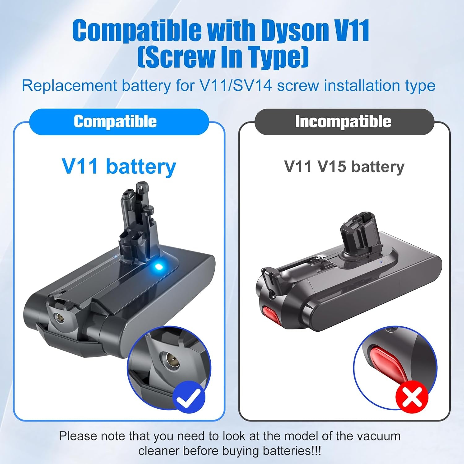 V11 Reservebatterij voor Dyson V11 accu 6000mAh Li-Ion batterij voor Dyson compatibel met (schroeftype) Animal Absolute Advance Torque SV14 (niet geschikt voor knopinstallatie type)