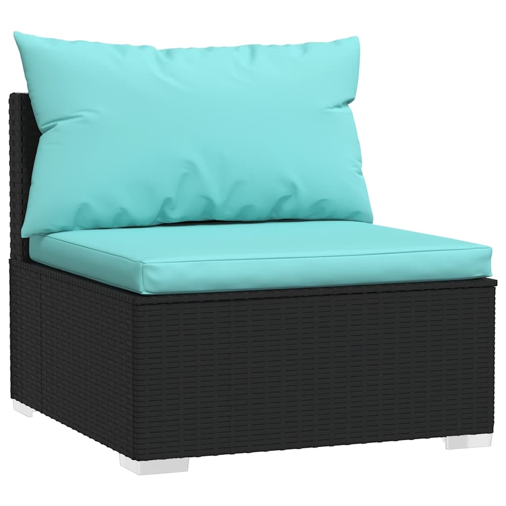 Tuinmiddenbank met Kussens - Poly Rattan Zwart - 60% Korting
