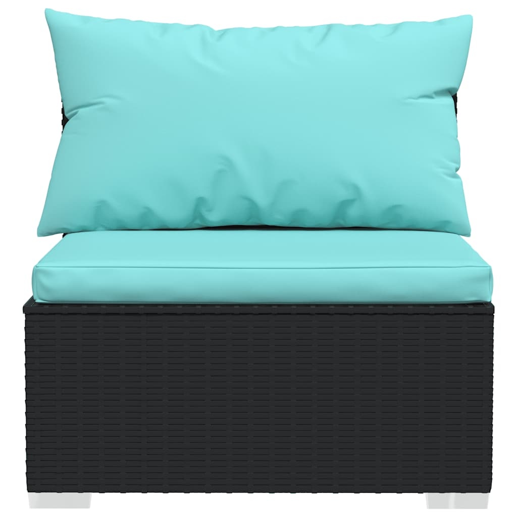 Tuinmiddenbank met Kussens - Poly Rattan Zwart - 60% Korting