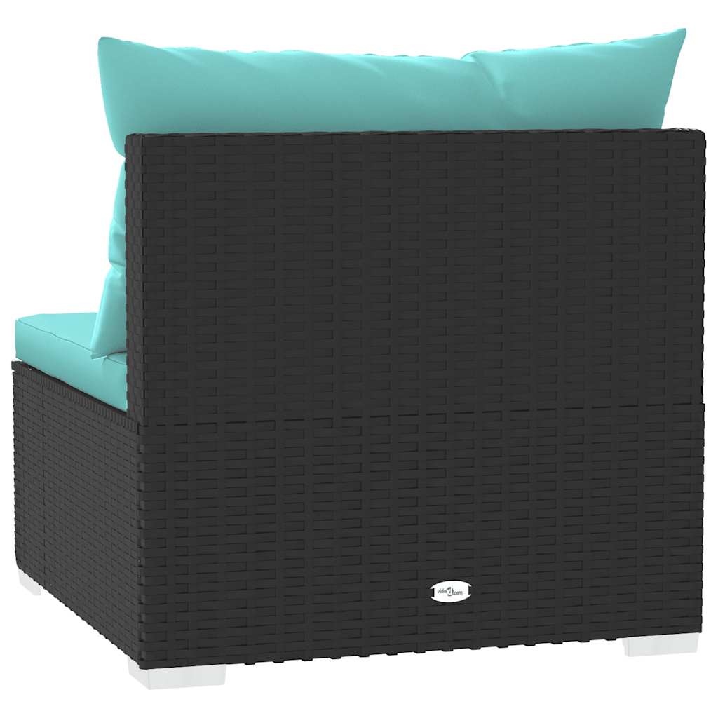 Tuinmiddenbank met Kussens - Poly Rattan Zwart - 60% Korting