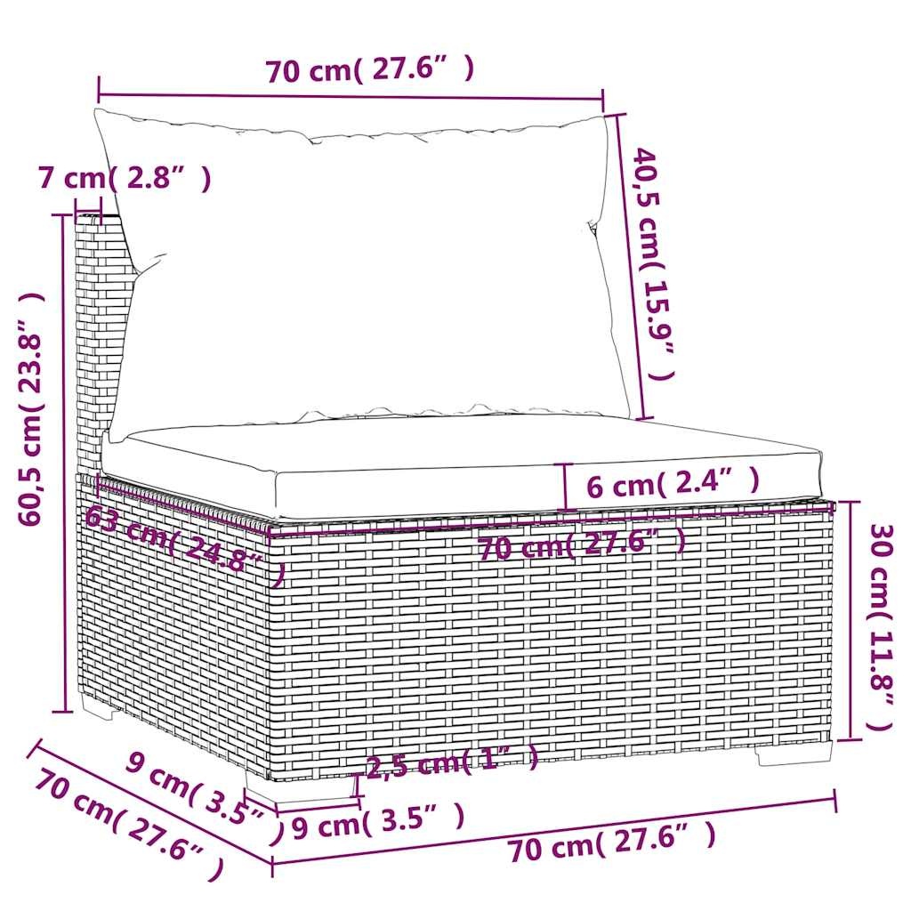 Tuinmiddenbank met Kussens - Poly Rattan Zwart - 60% Korting