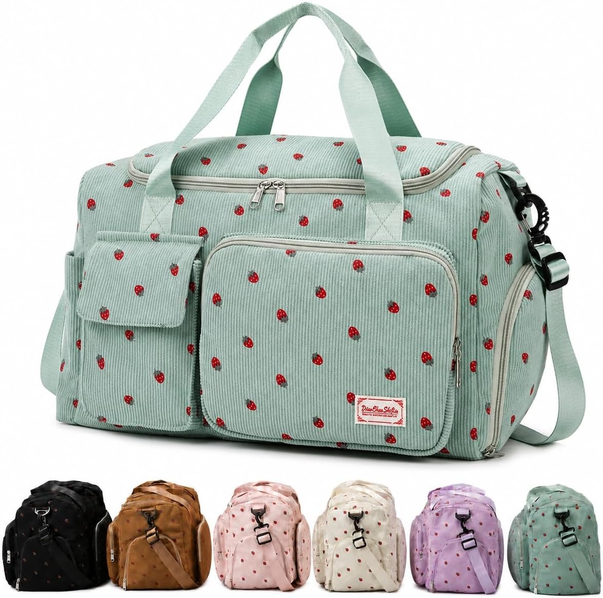 Stijlvolle Corduroy Sporttas en Reistas met Schoenvak - Groen - 48 x 27 x 24 cm