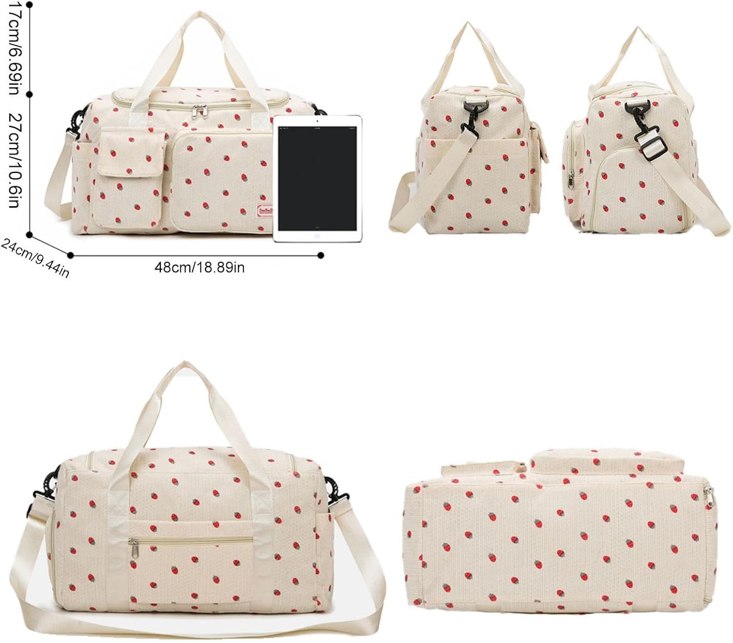 Stijlvolle Corduroy Sporttas en Reistas met Schoenvak - Groen - 48 x 27 x 24 cm