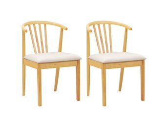 vidaXL Eetkamerstoel 2 pcs Natuurlijk en Licht Massief Rubberhout