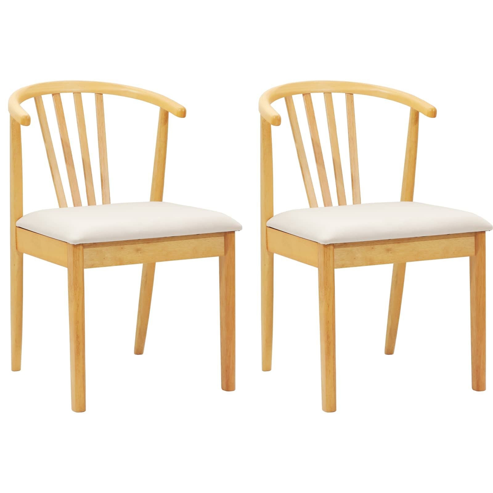 vidaXL Eetkamerstoel 2 pcs Natuurlijk en Licht Massief Rubberhout