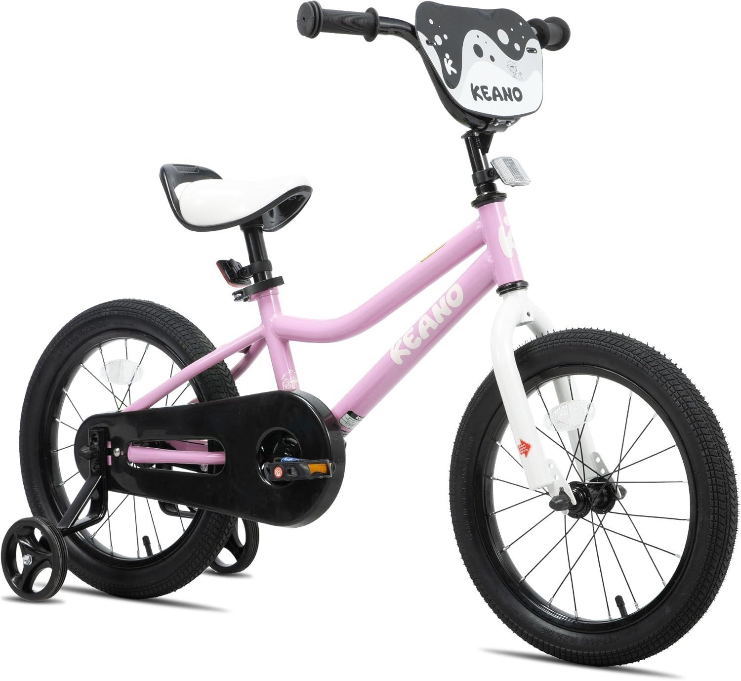 KEANO Lexicon 12 inch kinderfiets voor jongens en meisjes van 2 tot 4 jaar, met steunwielen, roze