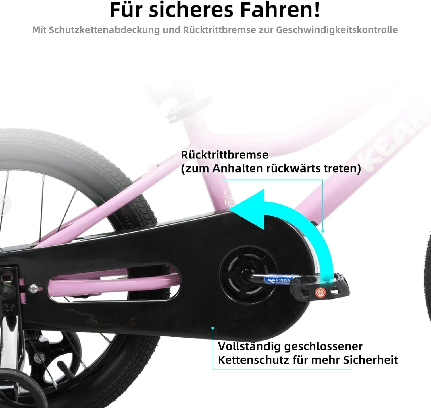 KEANO Lexicon 12 inch kinderfiets voor jongens en meisjes van 2 tot 4 jaar, met steunwielen, roze