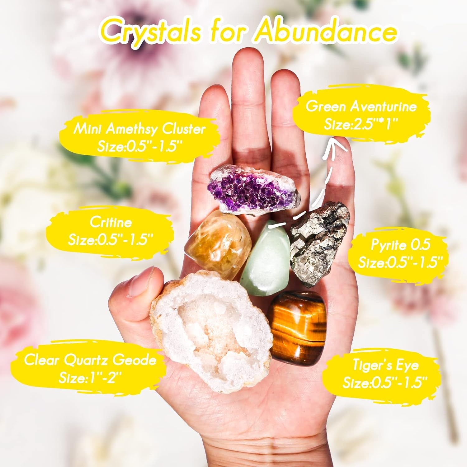 Crystals and Healing Stones Set for Anxiety, Relaxation Spiritual Crystals Gift for Meditation, Manifestation, Zen, Reiki, Fengshui (Abundance)