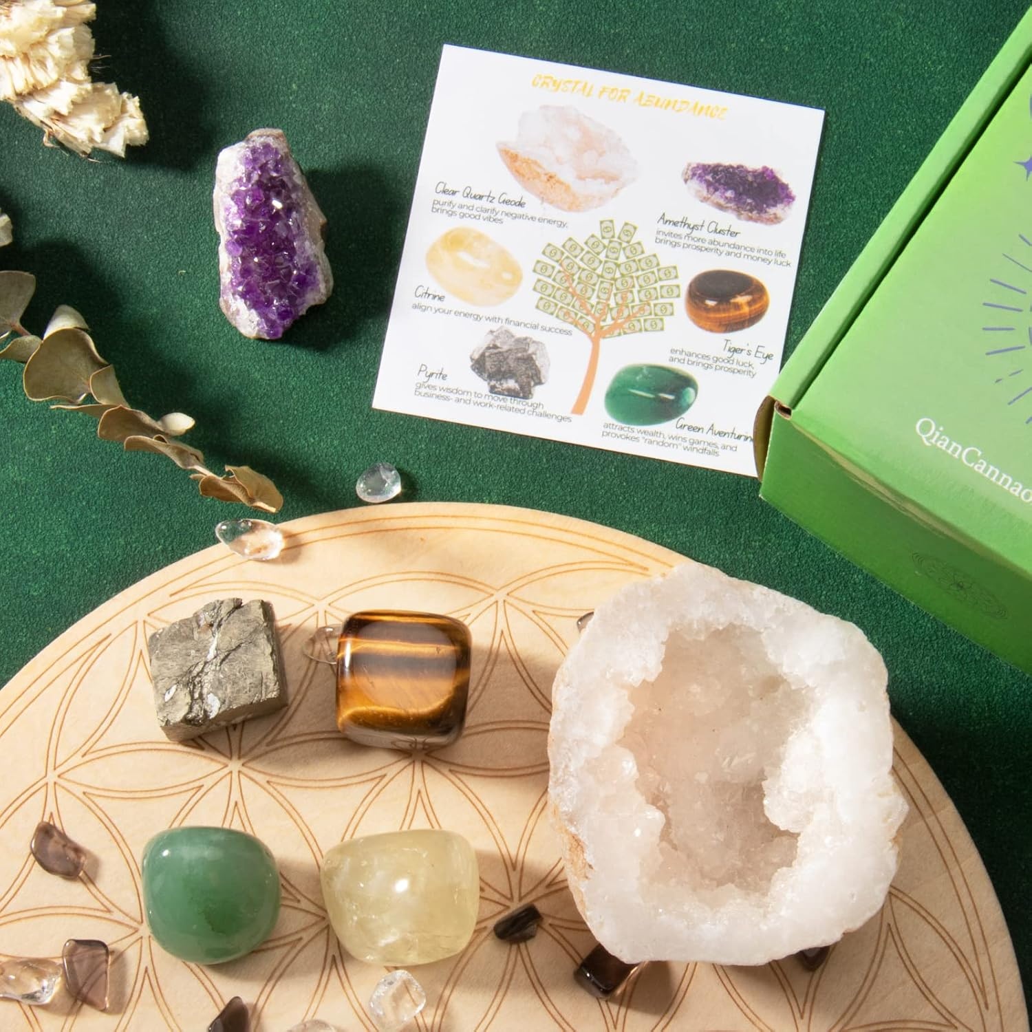 Crystals and Healing Stones Set for Anxiety, Relaxation Spiritual Crystals Gift for Meditation, Manifestation, Zen, Reiki, Fengshui (Abundance)