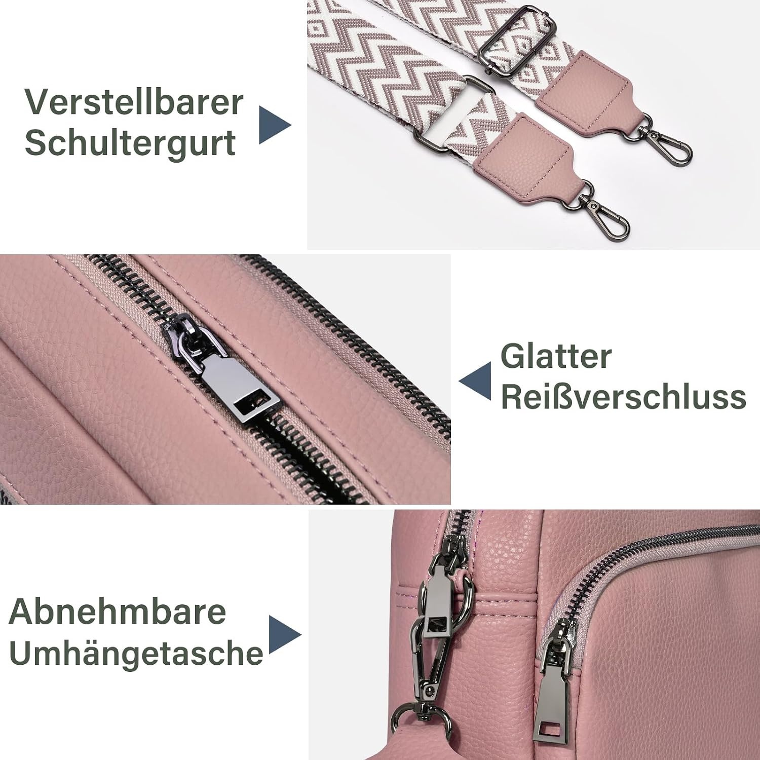 GASSDA Crossbody Bag voor dames, kleine schoudertas voor dames, brede riem, PU-leer, handtas voor dames met afneembare schouderriem