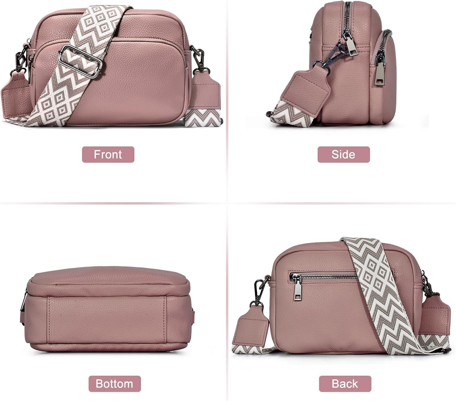 GASSDA Crossbody Bag voor dames, kleine schoudertas voor dames, brede riem, PU-leer, handtas voor dames met afneembare schouderriem