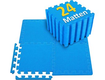 Vloerbeschermingsmat, fitnessset, 24 puzzelmatten, 33% meer hoeveelheid, EVA-sportmat, fitnessmat, antislip, vloermat voor fitnessruimte en fitnessapparaten, valbeschermingsmatten, outdoor- en zwembadonderlegmat, blauw