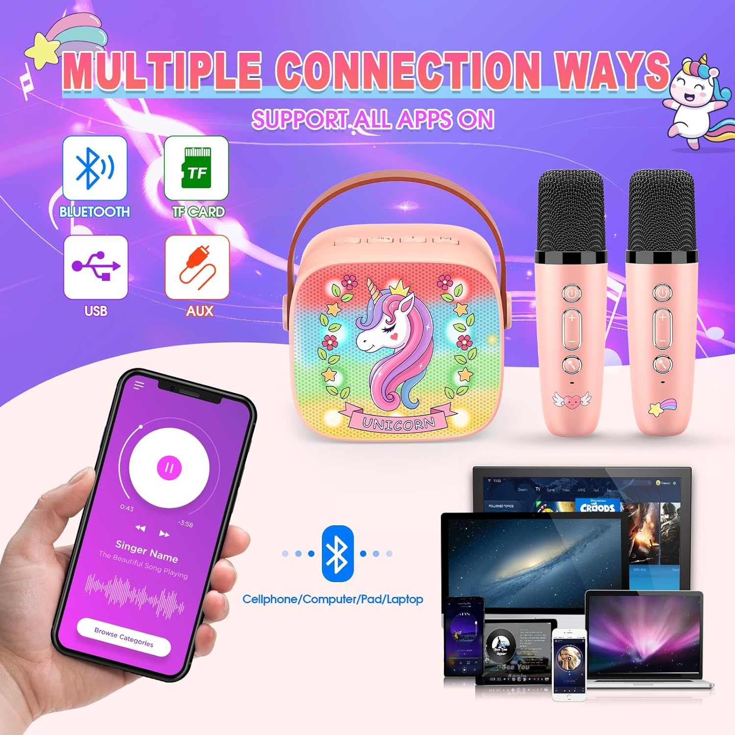 Karaoke Machine Kinderen met 2 Microfoons & Bluetooth - 71% Korting!