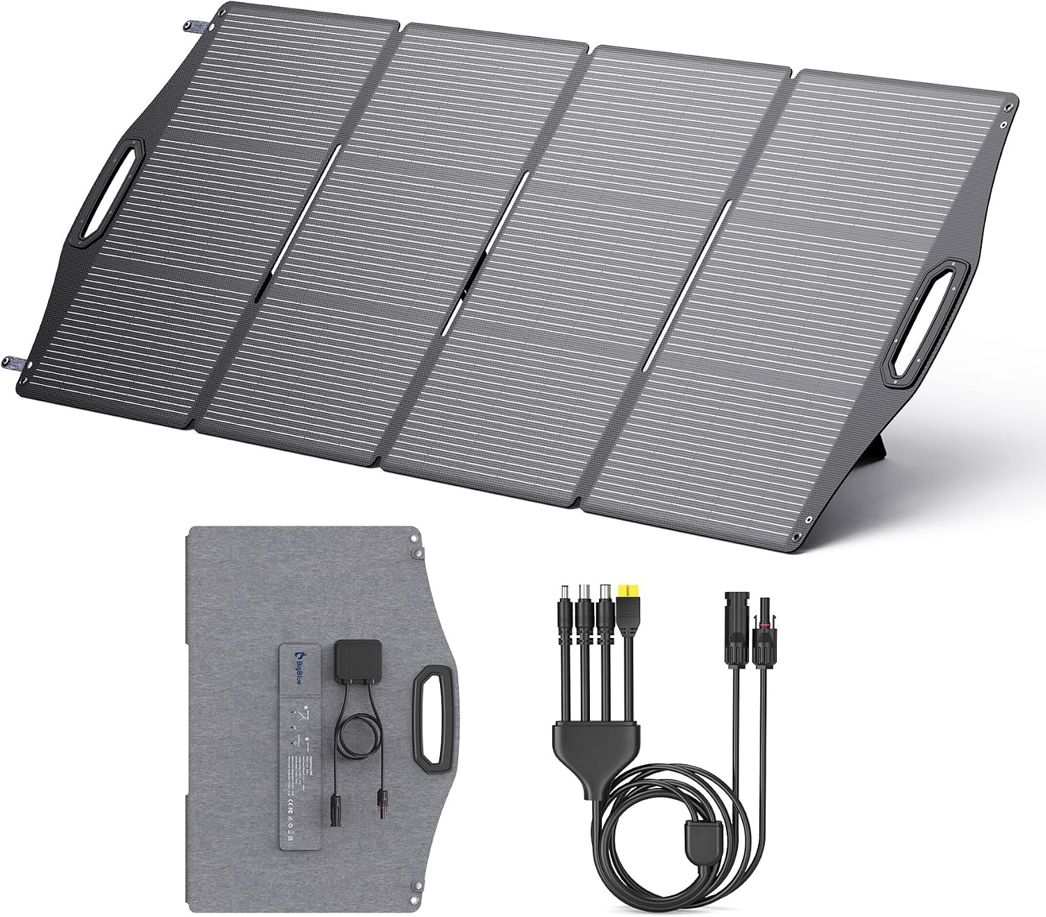 BigBlue 150W Portable Solar Panel ETFE, Foldable Solar Modules N-Type 20.8V/9.23A With Standard, IP68 Waterproof, Portable Solar Charger With 5 Connection Types For Charging Stations, Camping, Motorhomes - Maat 150W
