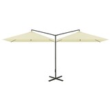 Dubbele Parasol Zandkleurig 600x300cm met Stalen Paal - 35% Korting