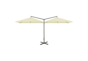 Dubbele Parasol Zandkleurig 600x300cm met Stalen Paal - 35% Korting