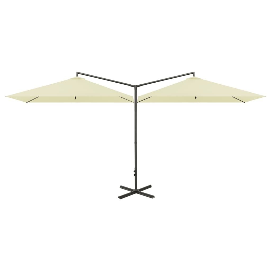 Dubbele Parasol Zandkleurig 600x300cm met Stalen Paal - 35% Korting