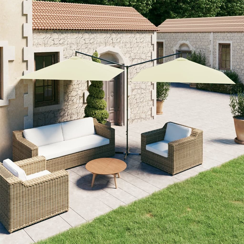 Dubbele Parasol Zandkleurig 600x300cm met Stalen Paal - 35% Korting