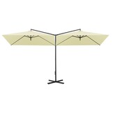 Dubbele Parasol Zandkleurig 600x300cm met Stalen Paal - 35% Korting