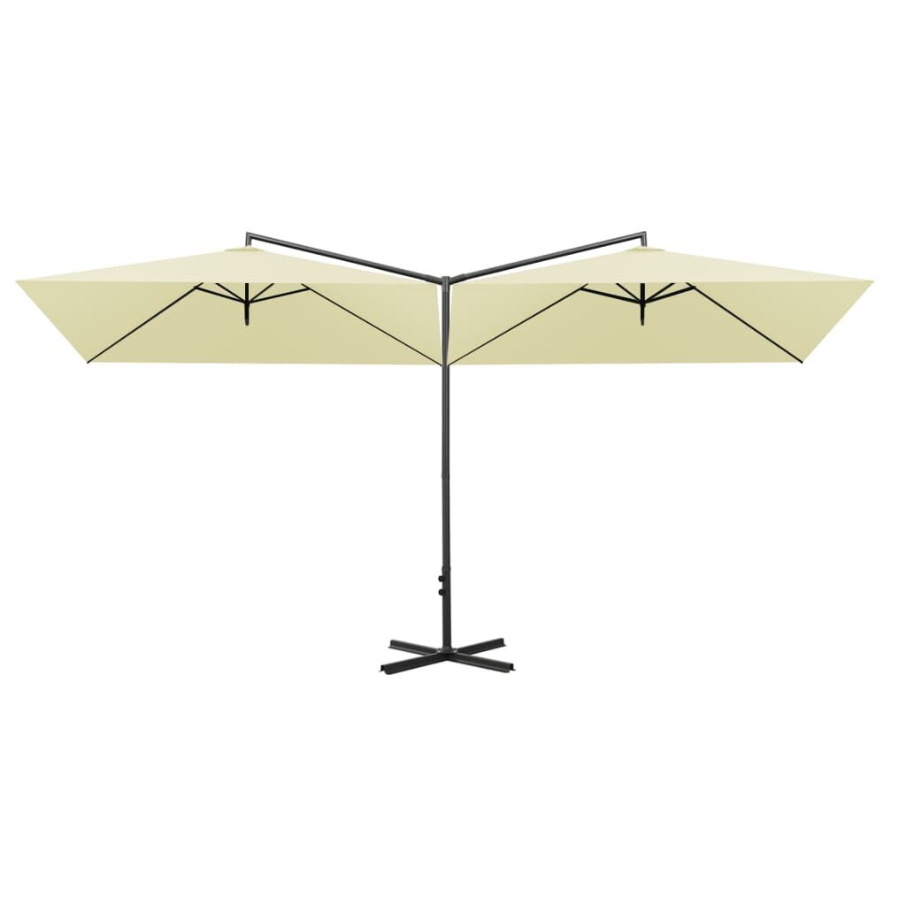 Dubbele Parasol Zandkleurig 600x300cm met Stalen Paal - 35% Korting