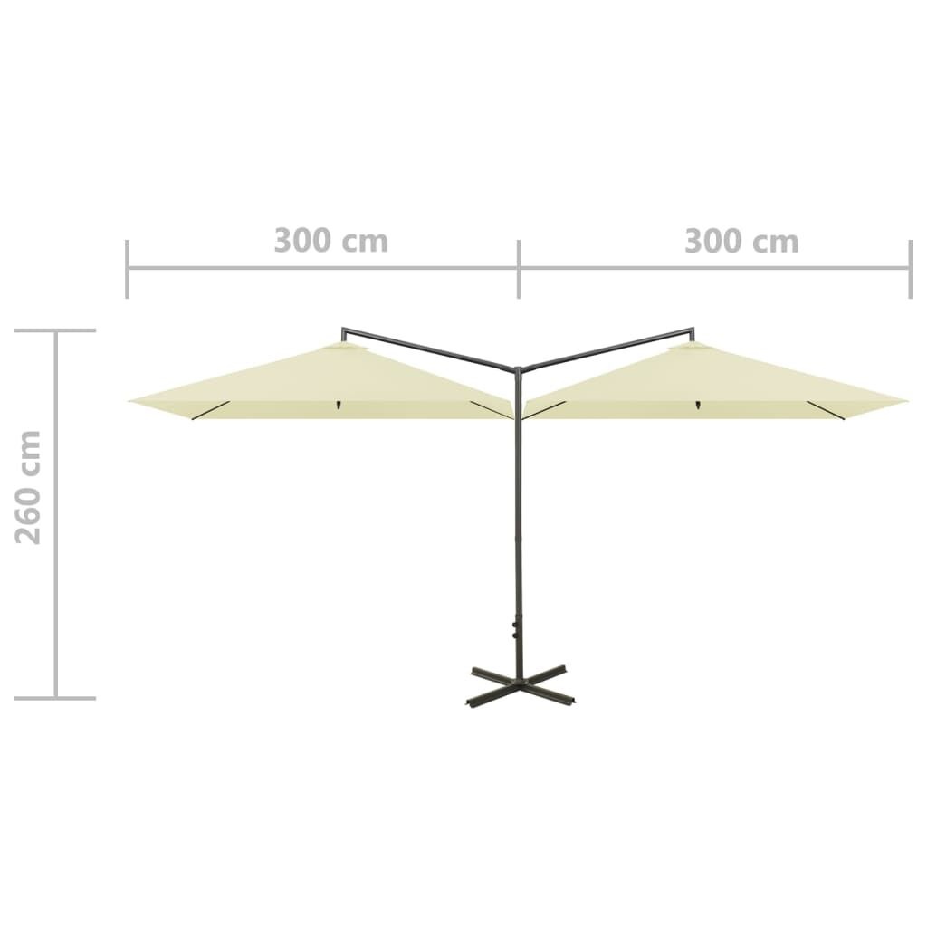 Dubbele Parasol Zandkleurig 600x300cm met Stalen Paal - 35% Korting