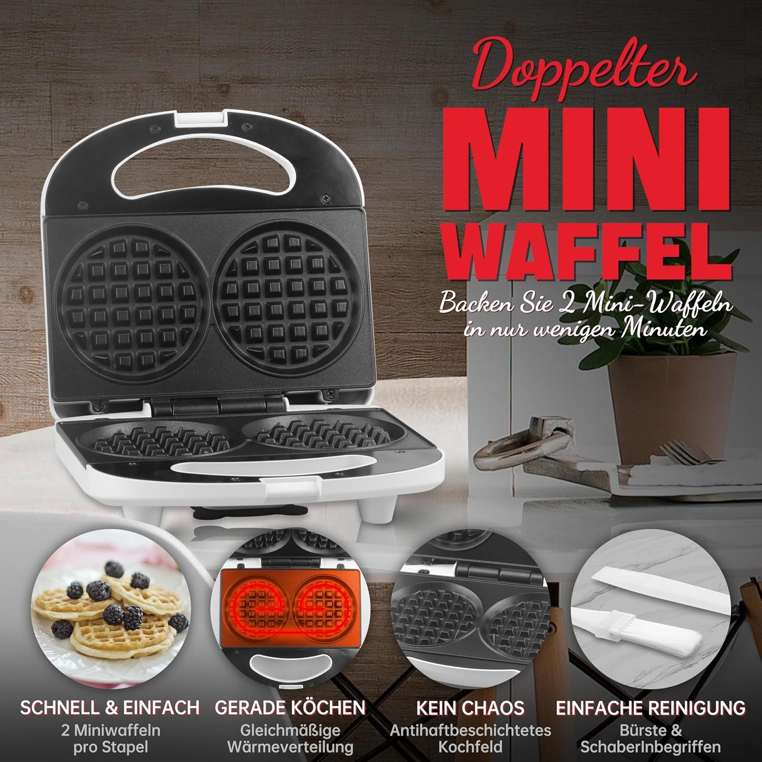 Dubbel Mini Wafelijzer met 33% Korting | Snel & Eenvoudig