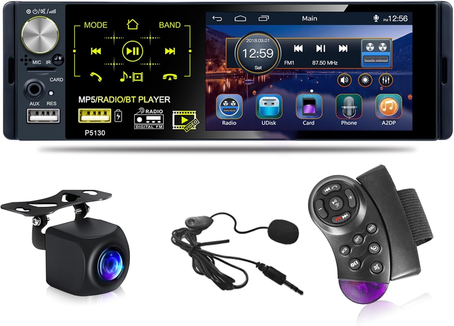 1 DIN Autoradio 4.1 inch met Bluetooth, Touchscreen, FM/AM/RDS en Achteruitrijcamera