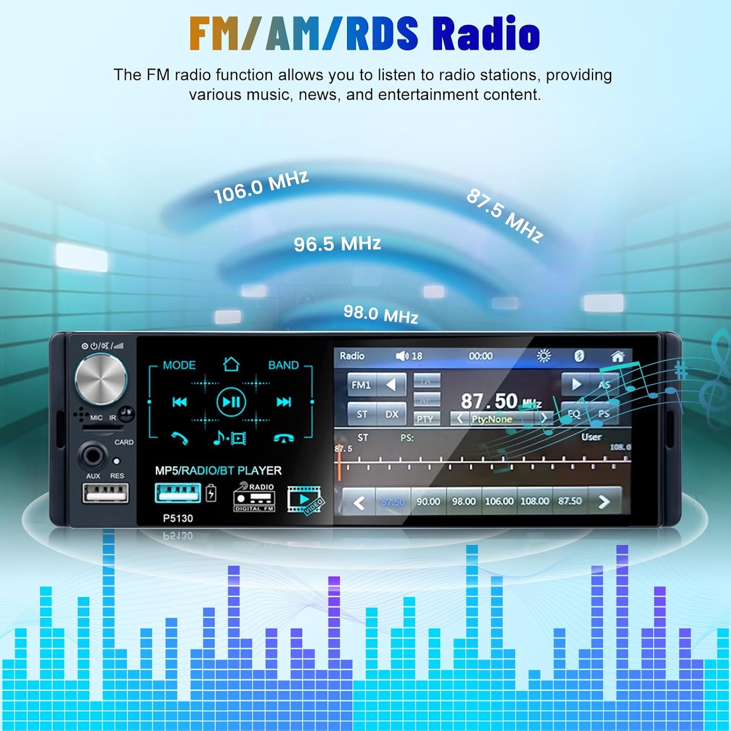 1 DIN Autoradio 4.1 inch met Bluetooth, Touchscreen, FM/AM/RDS en Achteruitrijcamera