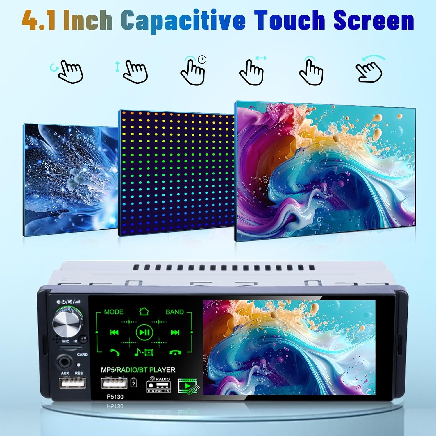 1 DIN Autoradio 4.1 inch met Bluetooth, Touchscreen, FM/AM/RDS en Achteruitrijcamera