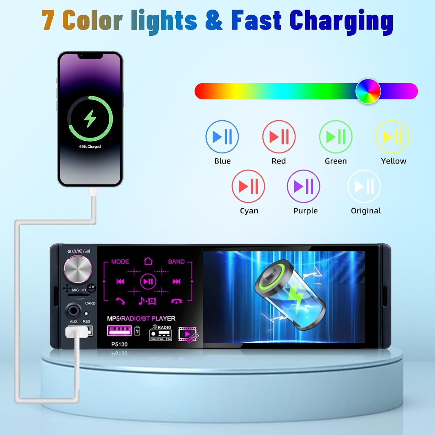 1 DIN Autoradio 4.1 inch met Bluetooth, Touchscreen, FM/AM/RDS en Achteruitrijcamera