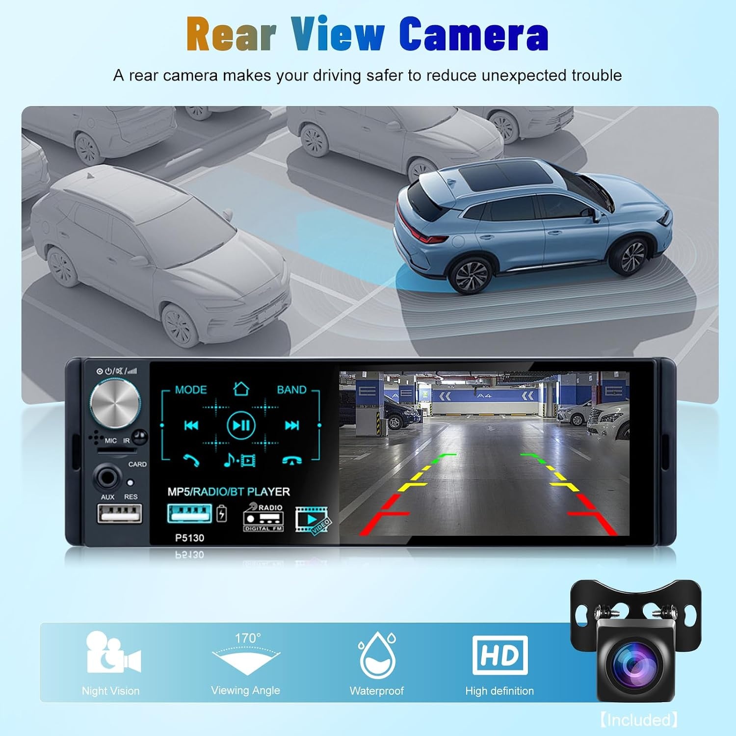 1 DIN Autoradio 4.1 inch met Bluetooth, Touchscreen, FM/AM/RDS en Achteruitrijcamera