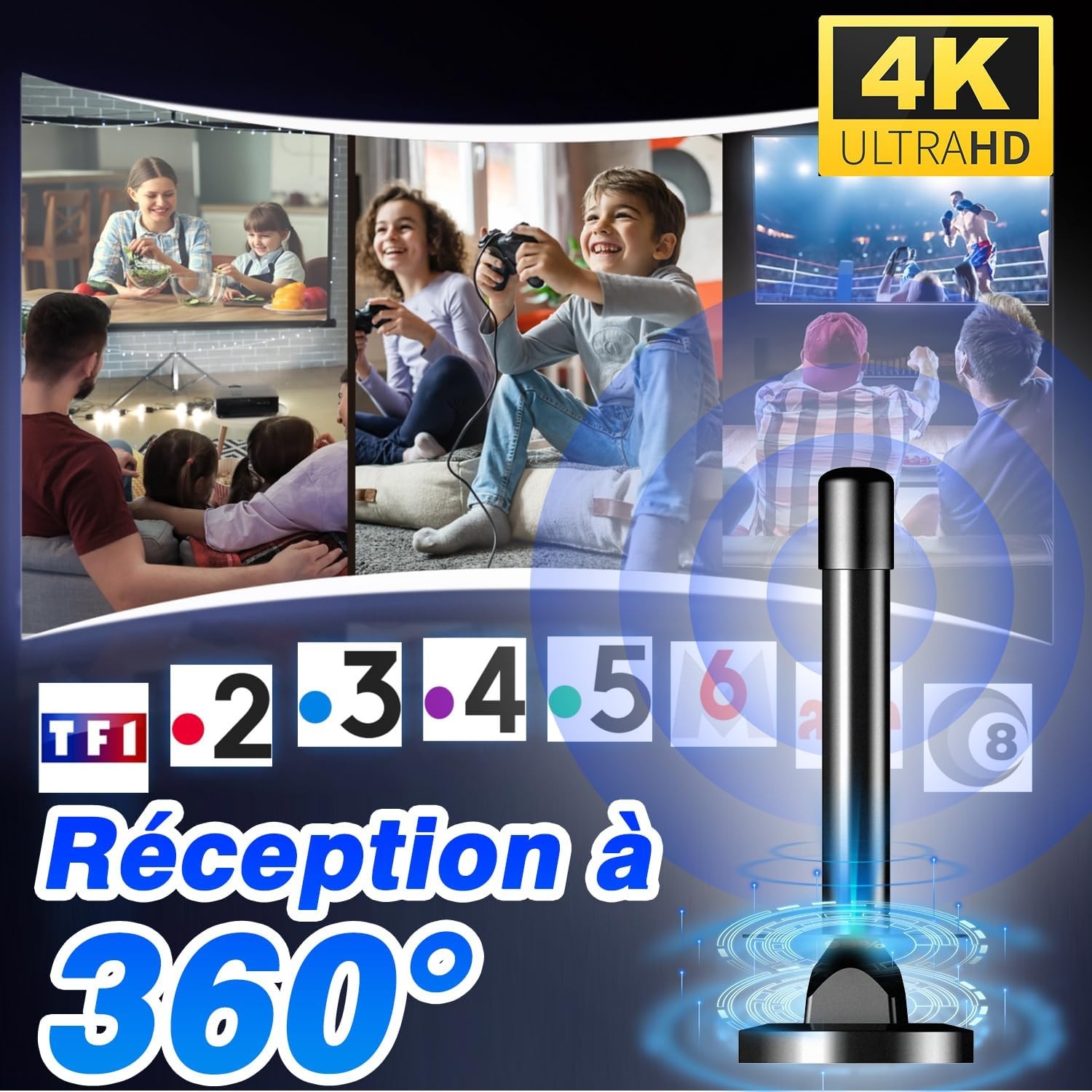 TV Antenne Binnen DVB-T2 | 4K HD Ontvangst | 360° Versterker | Magnetische Basis | 5m Kabel | 32% Korting