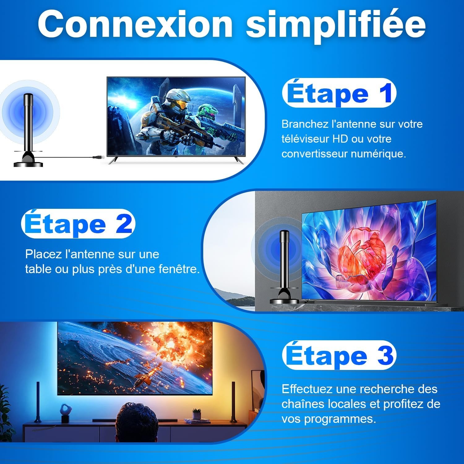 TV Antenne Binnen DVB-T2 | 4K HD Ontvangst | 360° Versterker | Magnetische Basis | 5m Kabel | 32% Korting
