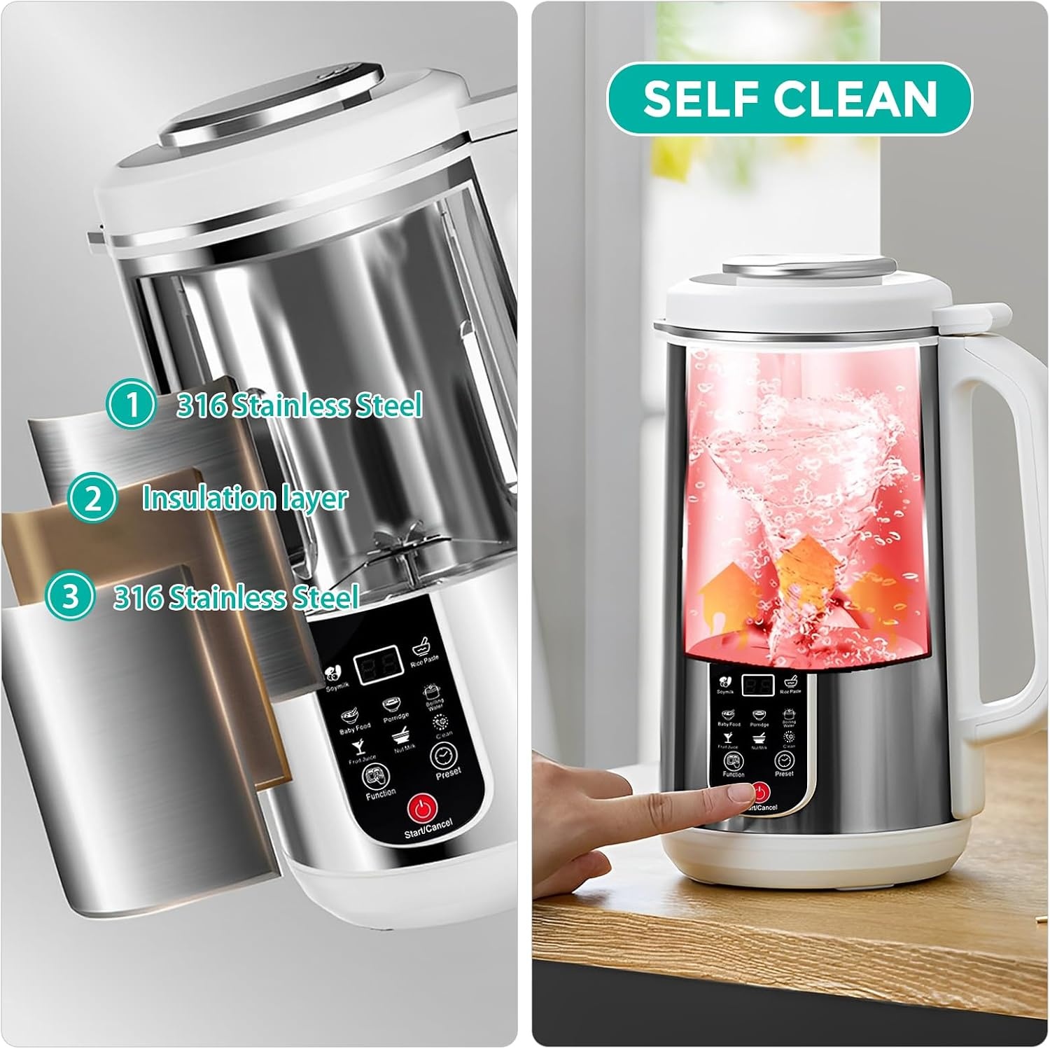 JAOGAUS Plantaardige Melkmachine 1200 ml - Roestvrij Staal